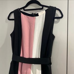 Kate Spade New York Color Block Pleated Belted Dress Black Pink Size 10